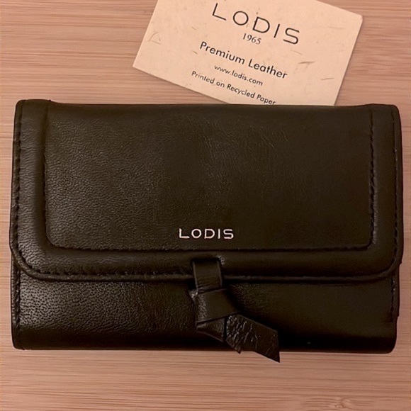 Brand New Lodis Genuine Leather Black Elia Medium Flap Wallet Compact RFID - Picture 1 of 16